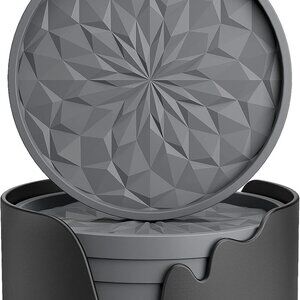 New Silicone Coasters with Holder,[6 Pack] Drinking Coasters - Cup Mat for Hot